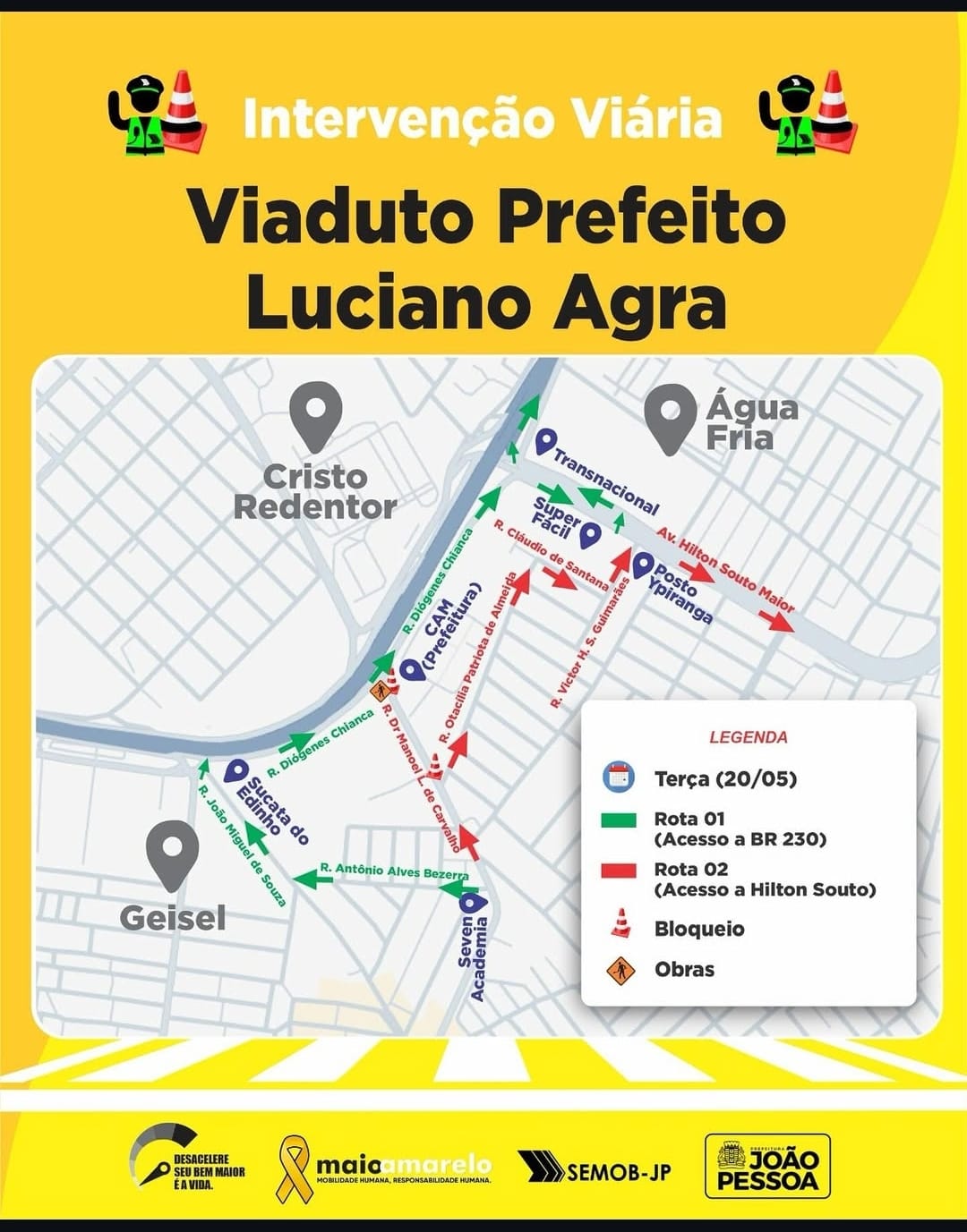 Obras no Viaduto de Água Fria alteram trânsito na Zona Sul de João Pessoa; veja rotas alternativas