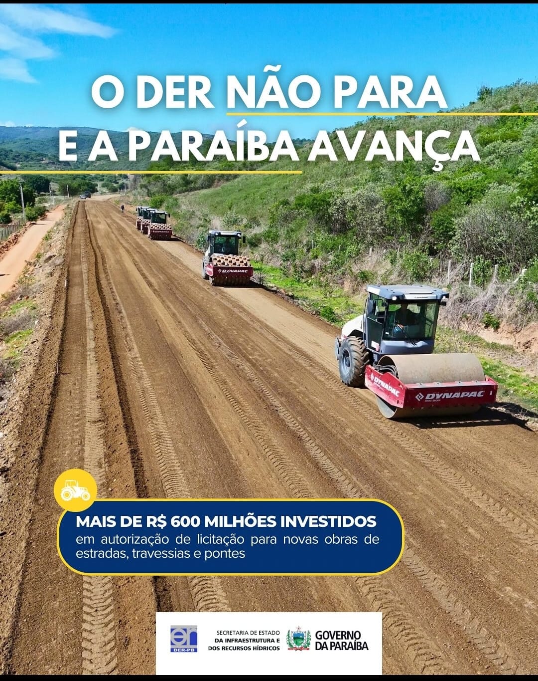 Paraíba avança com mais de R$ 600 milhões em obras rodoviárias